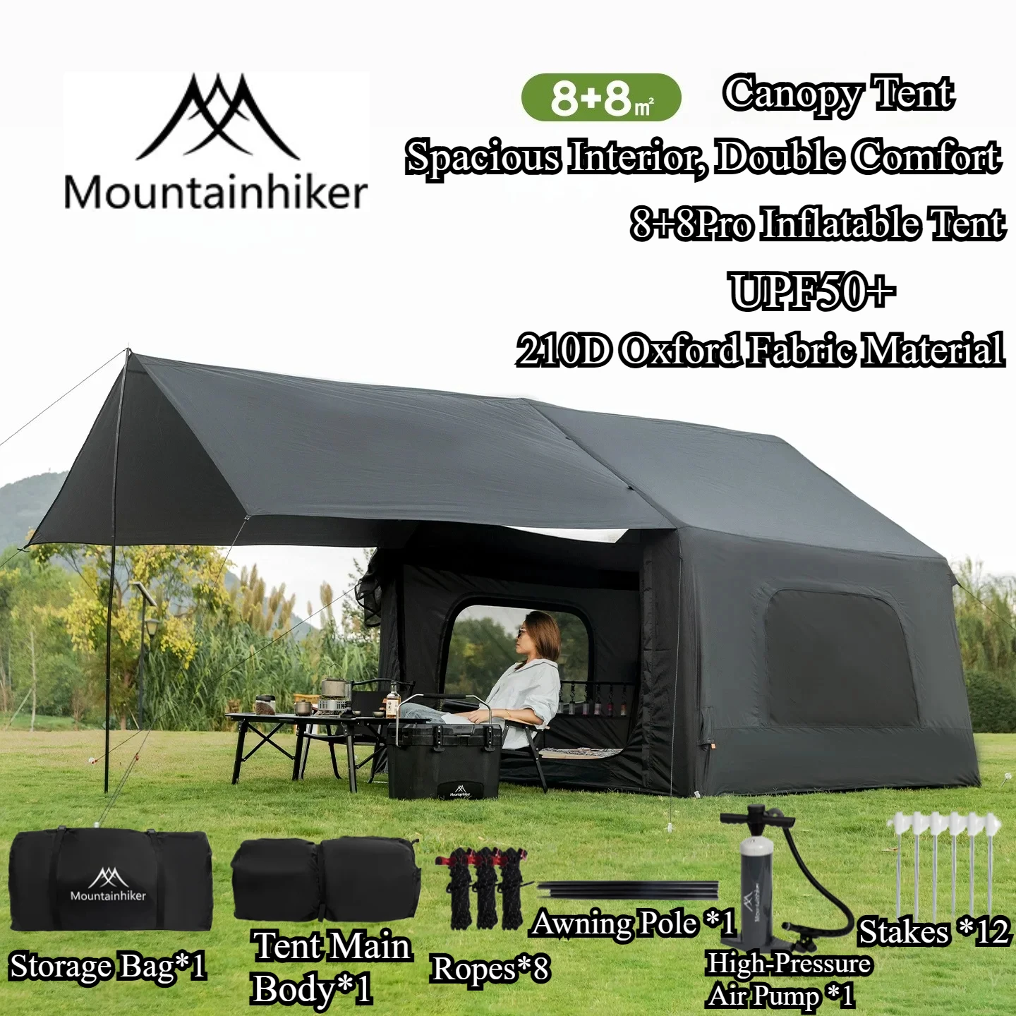 Надувная семейная палатка MOUNTAINHIKER Extra Large для 4-6 человек, 8 м², с высококачественной ветрозащитой и просторным интерьером
Надувная семейная палатка MOUNTAINHIKER Extra Large для 4-6 человек, 8 м², с высококачественной ветрозащитой и просторным интерьером