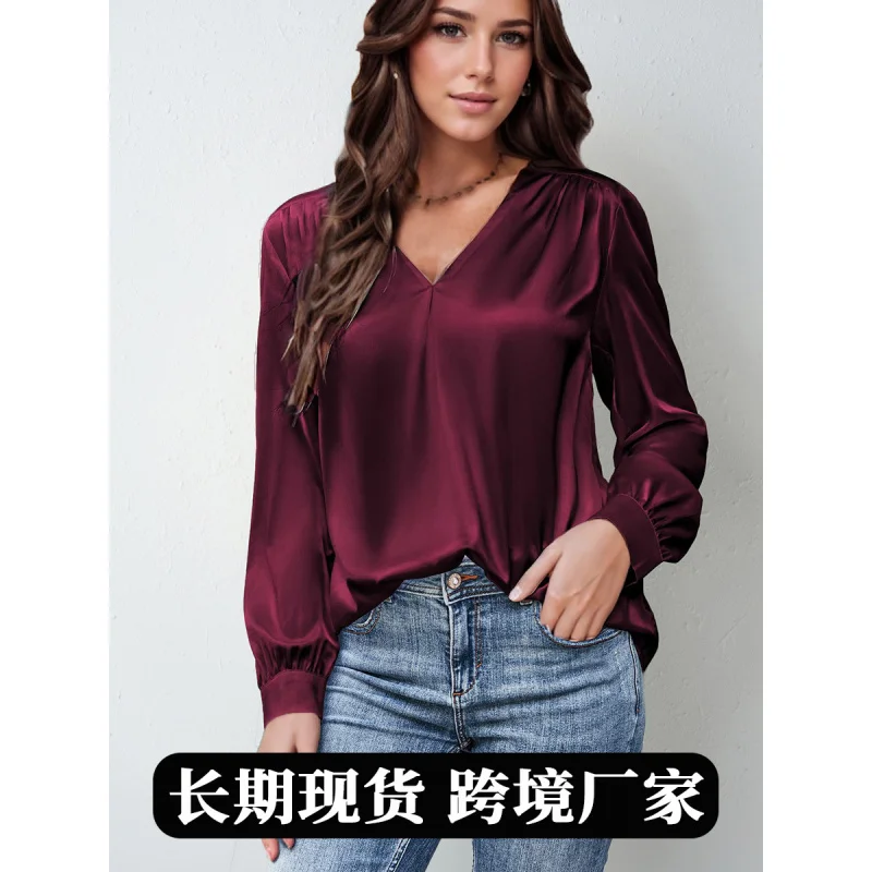 2025 Women's Satin Pleated Long Sleeve Top VCasual Loose Satin Collar Commuting Shirt C001
2025 Women's Satin Pleated Long Sleeve Top VCasual Loose Satin Collar Commuting Shirt C001