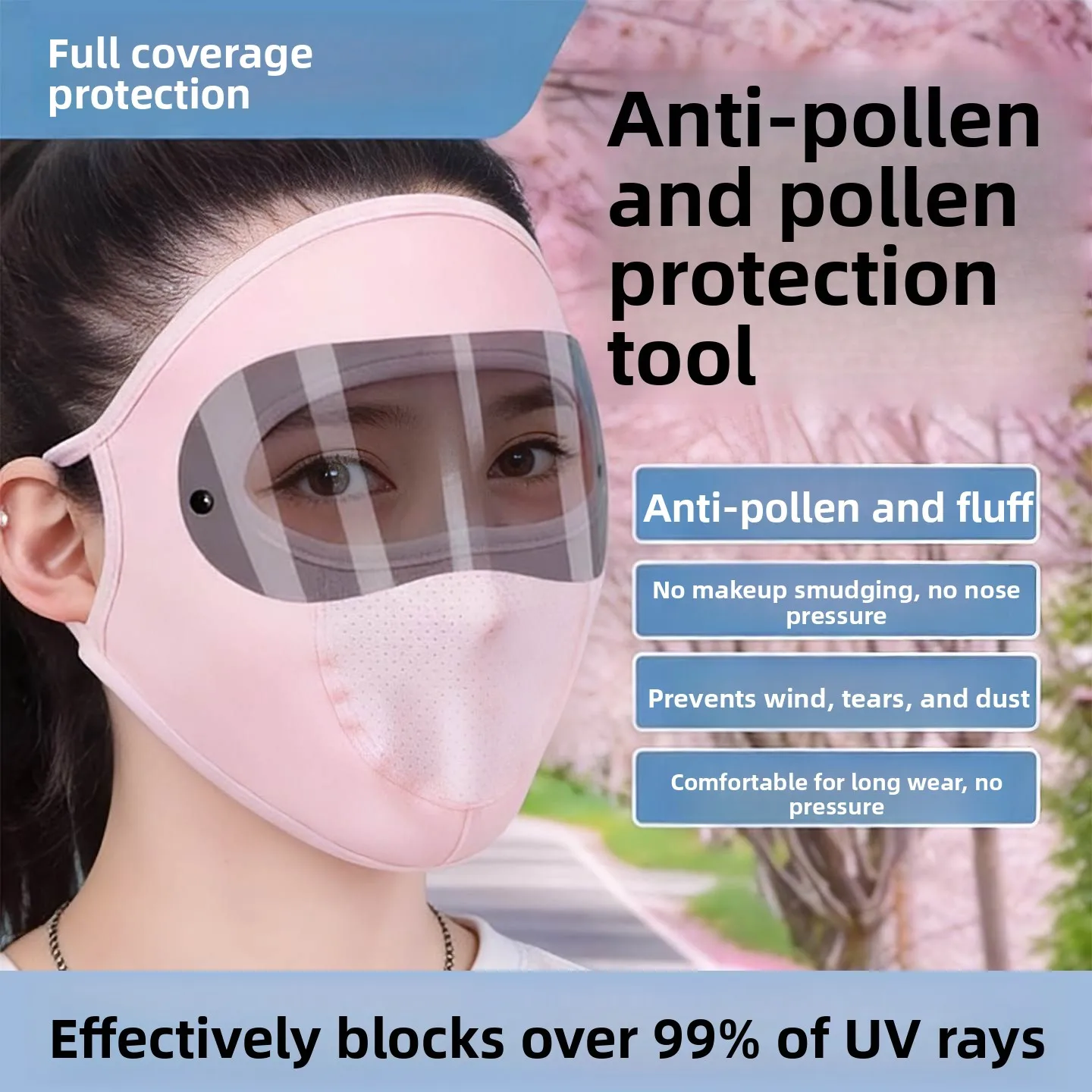 Allergy Protection Face Mask Pollen Eye Protection Full Face Shield Allergic Rhinitis Windproof Sunscreen Spring Season