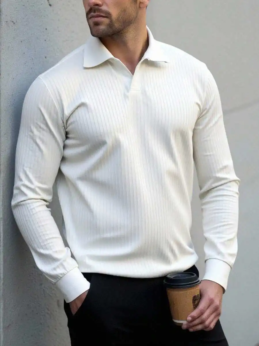 Men's Long Sleeve Ribbed Knit Polo Shirt, Solid Color, Casual Fit for Autumn
Men's Long Sleeve Ribbed Knit Polo Shirt, Solid Color, Casual Fit for Autumn