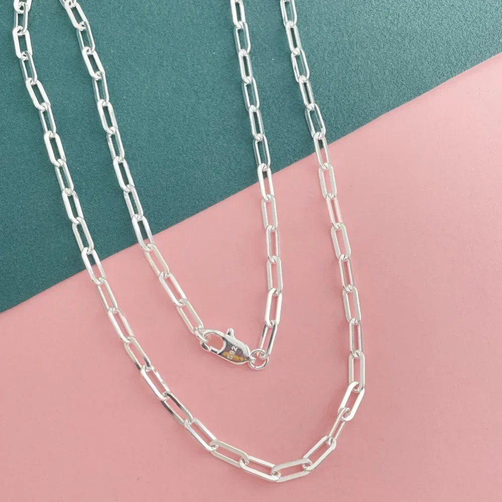 925 Sterling Silver 3mm Wide Paper Clip Necklace, Simple Luxury Party Wedding Birthday Jewelry Gift for Men Women Couple
925 Sterling Silver 3mm Wide Paper Clip Necklace, Simple Luxury Party Wedding Birthday Jewelry Gift for Men Women Couple