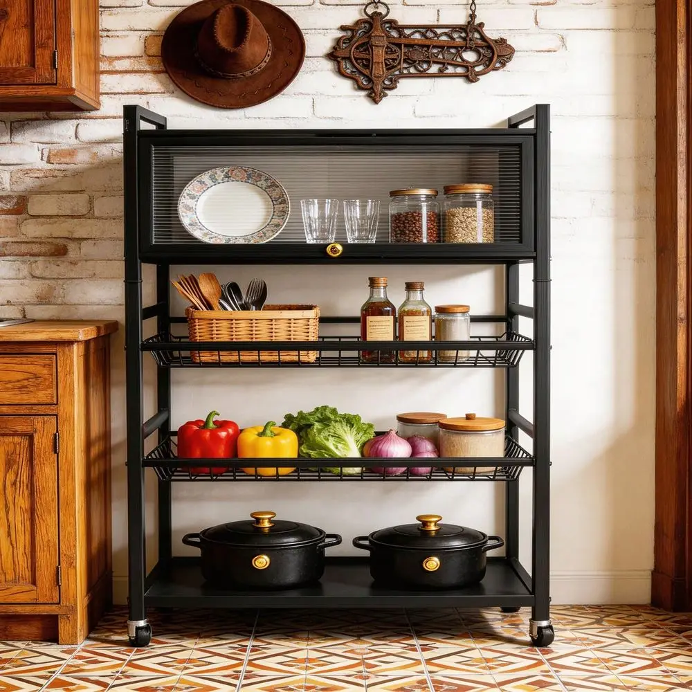 5Tier Metal Rolling Cart With Removable Grid Shelves, Lockable Wheels Handle For Kitchen, Bathroom, Office Storage, Black
5Tier Metal Rolling Cart With Removable Grid Shelves, Lockable Wheels Handle For Kitchen, Bathroom, Office Storage, Black