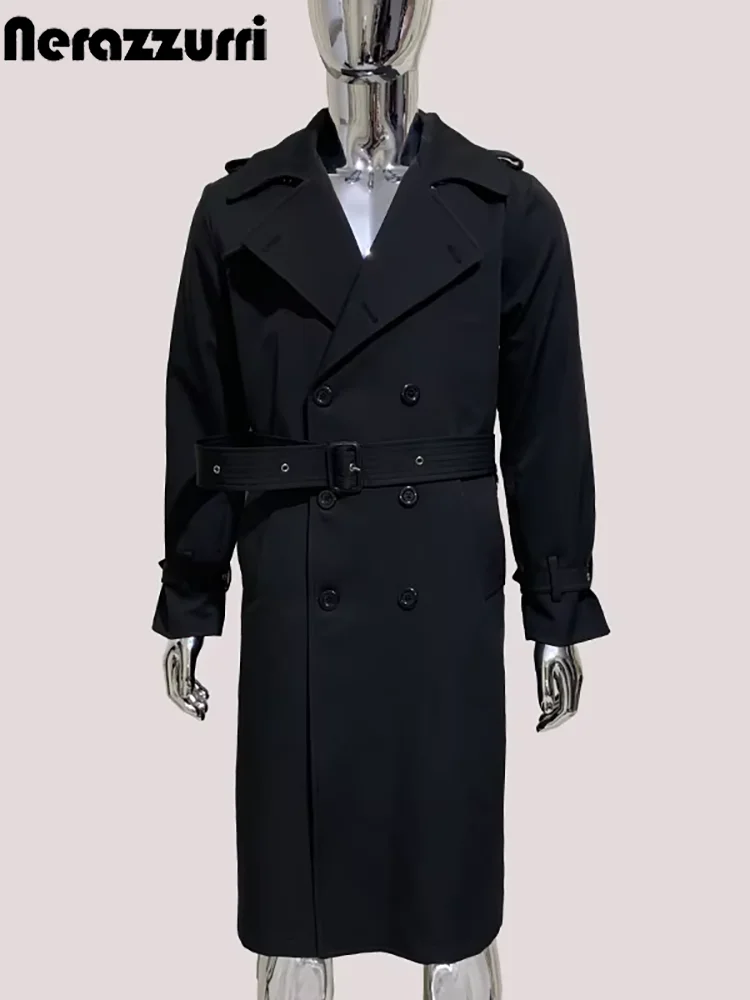 Mauroicardi Осенний длинный черный плащ мужской двубортный высококачественный шикарный роскошный дизайнер E 
Mauroicardi Осенний длинный черный плащ мужской двубортный высококачественный шикарный роскошный дизайнер E