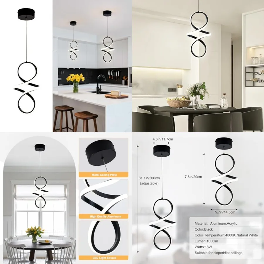 Spiral Led Pendant Light Fixture, 18W Modern Led Chandelier, 4000K Adjustable Height Hanging Light Fixture for Kitchen Living R
Spiral Led Pendant Light Fixture, 18W Modern Led Chandelier, 4000K Adjustable Height Hanging Light Fixture for Kitchen Living R