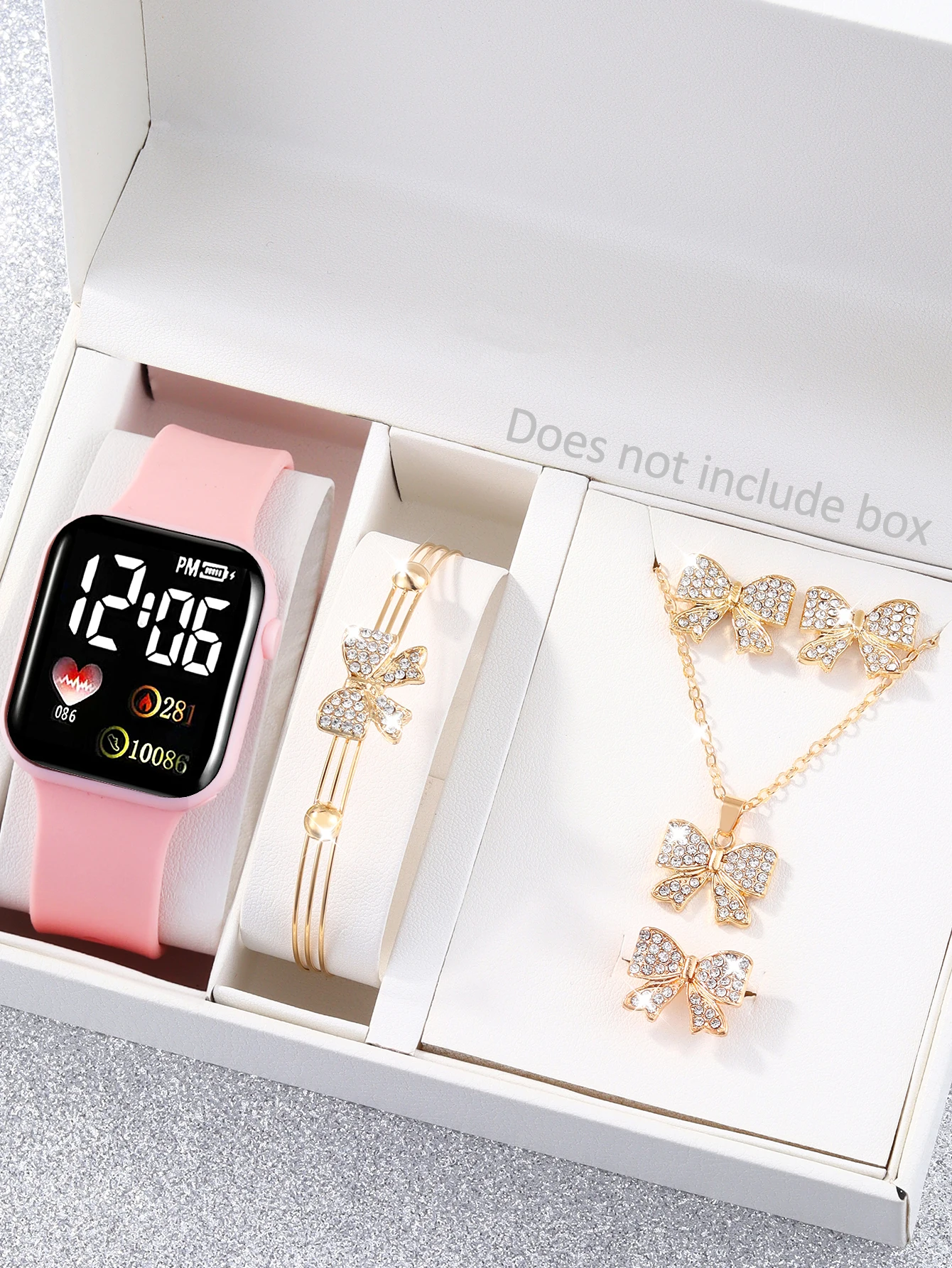 Casual fashion pink love rectangular silicone electronic watch and alloy bow bracelet necklace set daily wear gift
Casual fashion pink love rectangular silicone electronic watch and alloy bow bracelet necklace set daily wear gift
