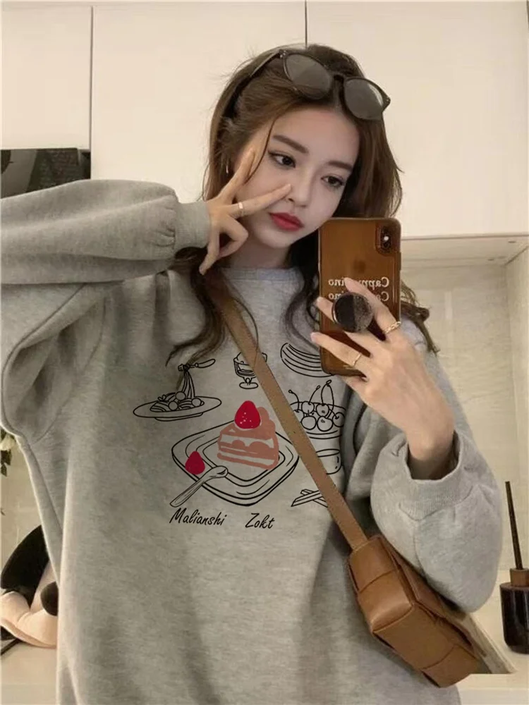 American Retro Grey Hoodie Women's Thickened Loose Lazy Style Top with Cotton Long Sleeve round Neck Print Design
American Retro Grey Hoodie Women's Thickened Loose Lazy Style Top with Cotton Long Sleeve round Neck Print Design