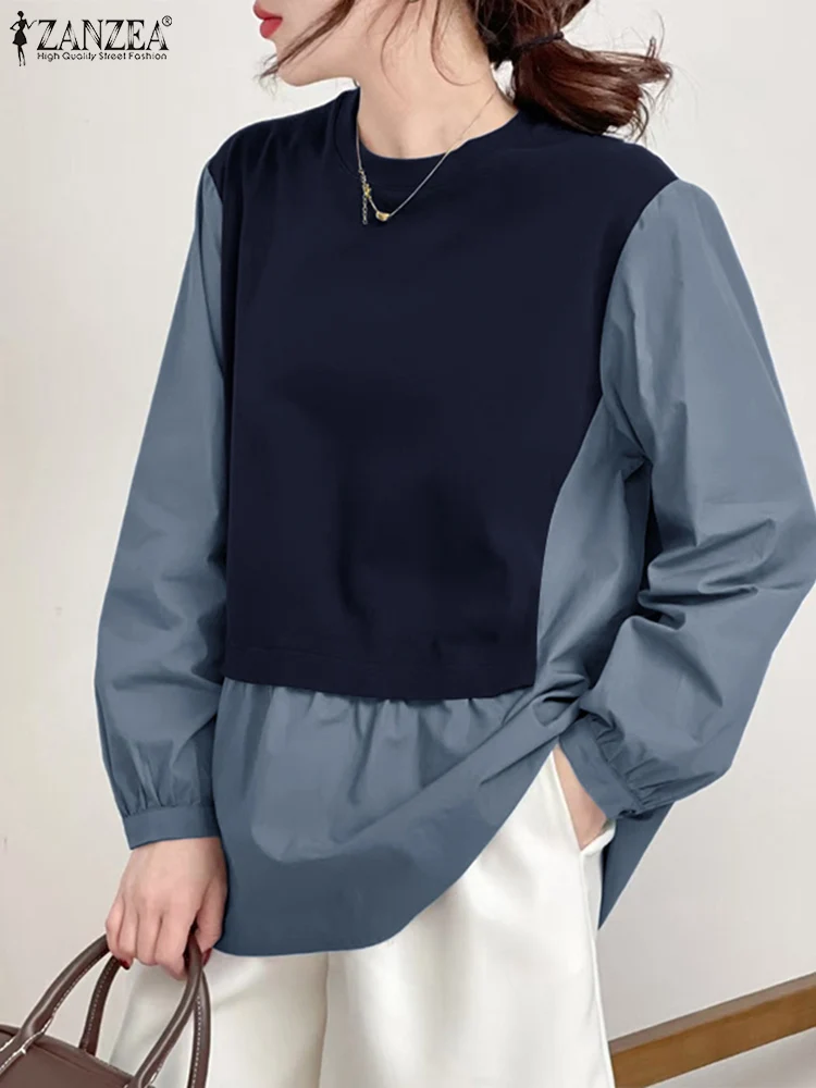 Fashion Colorblock Fake two-piece Blouse ZANZEA Women Shirts Korean Casual Long Sleeve Stitching Tops 2025 Spring O-neck Blusas
Fashion Colorblock Fake two-piece Blouse ZANZEA Women Shirts Korean Casual Long Sleeve Stitching Tops 2025 Spring O-neck Blusas
