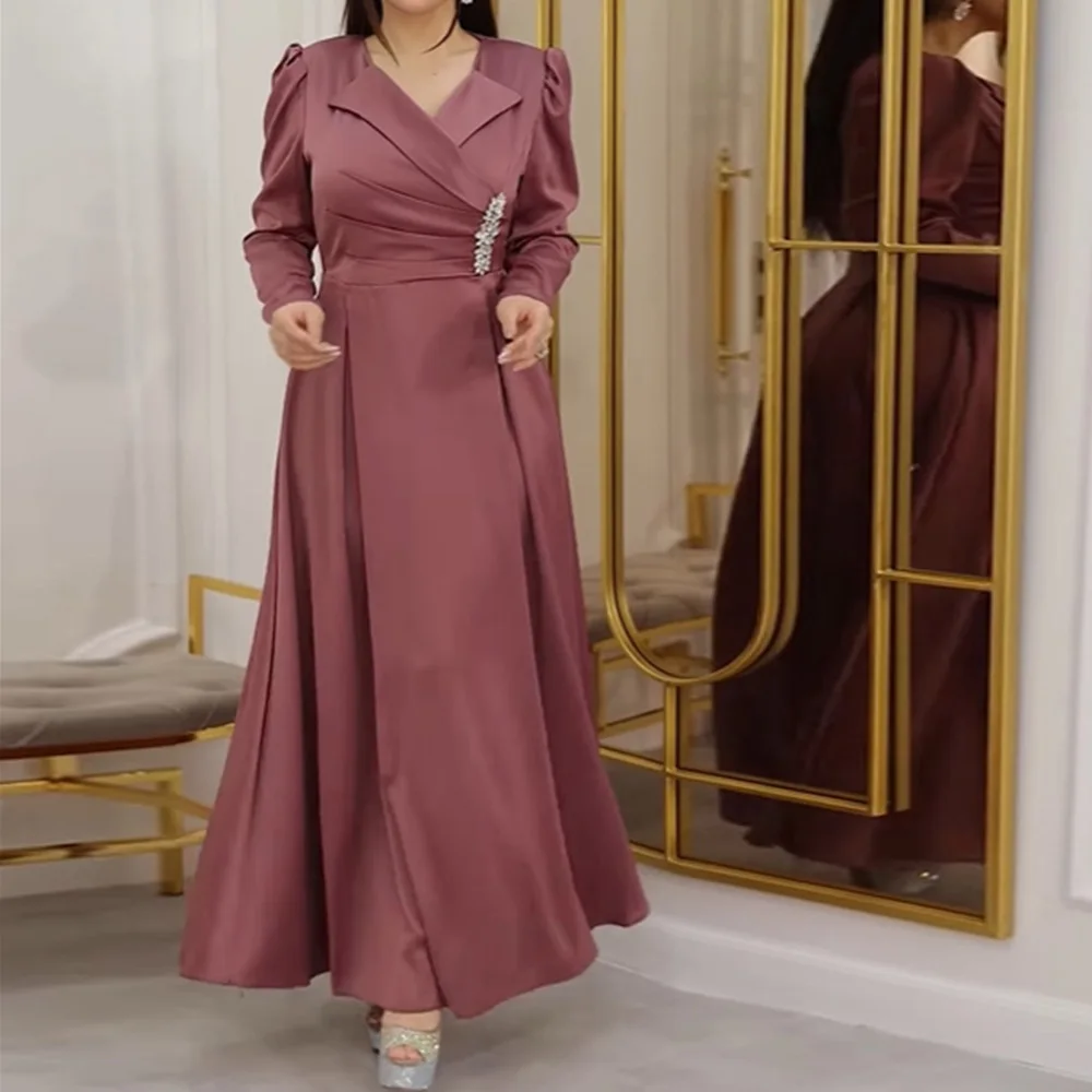 Customized A-Line Prom Dresses Ankle-Length V-Neck Full Sleeve Evening Gown Fashion Crystal Pleat Simple Draped Party Gown
Customized A-Line Prom Dresses Ankle-Length V-Neck Full Sleeve Evening Gown Fashion Crystal Pleat Simple Draped Party Gown