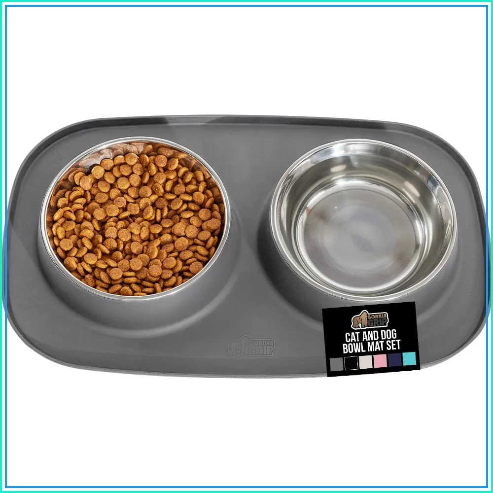 Slip Resistant Dog Bowl Set with Silicone Mat, 304 Stainless Steel, BPA Free, Spill Containment, Dishwasher Safe, 2 Cup, Gray
Slip Resistant Dog Bowl Set with Silicone Mat, 304 Stainless Steel, BPA Free, Spill Containment, Dishwasher Safe, 2 Cup, Gray