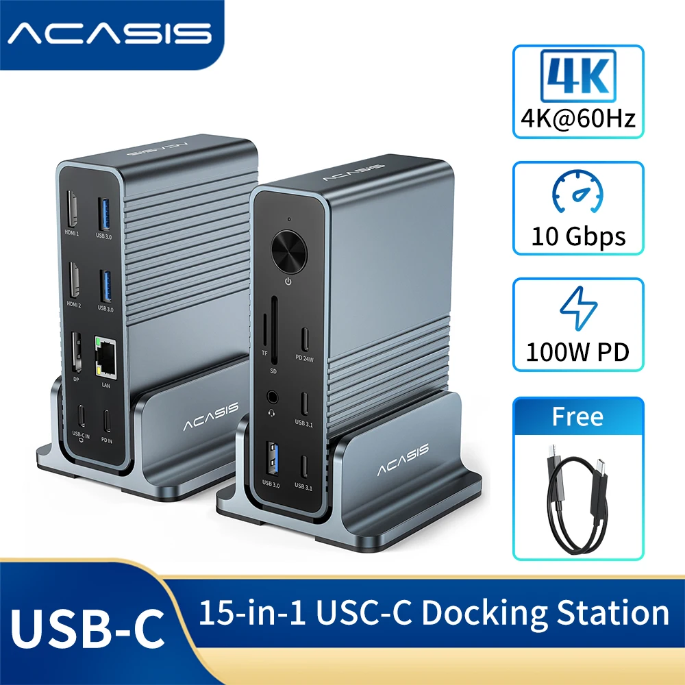 Acasis USB-C док-станция 15 в 1 Type-C концентратор USB-C к HDMI сплиттер 4K 60HZ двойной дисплей разветвитель
Acasis USB-C док-станция 15 в 1 Type-C концентратор USB-C к HDMI сплиттер 4K 60HZ двойной дисплей разветвитель