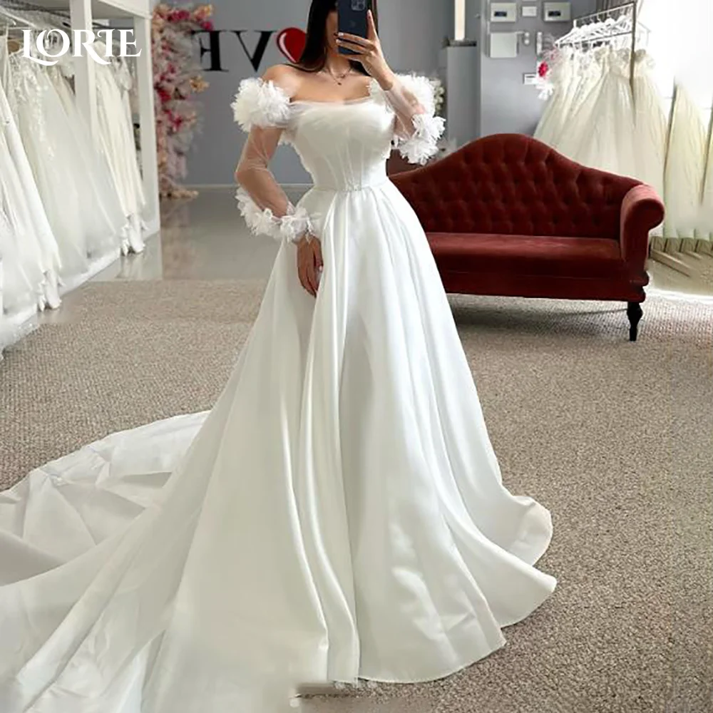 LORIE Elegant Off Shoulder Wedding Dresses Pleated Backless Beach Bridal Gown3D Flower Long Sleeve A-Line Customized Bride Dress
LORIE Elegant Off Shoulder Wedding Dresses Pleated Backless Beach Bridal Gown3D Flower Long Sleeve A-Line Customized Bride Dress
