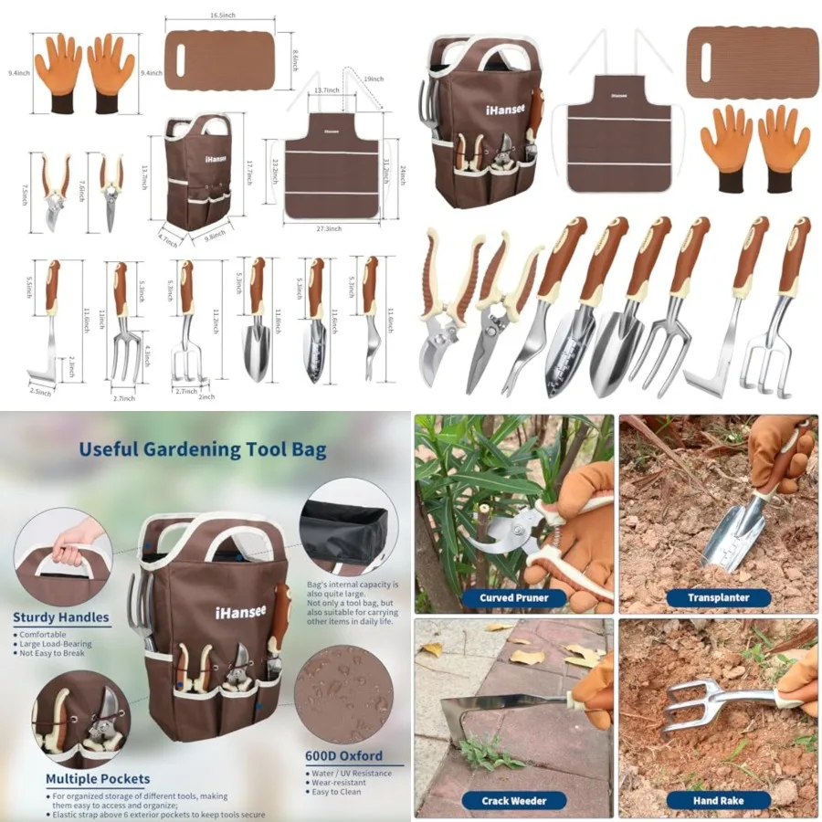 Gardening Tools Set 12-Piece, Garden Hand Tool Kit with Non-Slip Ergonomic Handle, Storage Tote Bag, Garden Apron, Gloves and K
Gardening Tools Set 12-Piece, Garden Hand Tool Kit with Non-Slip Ergonomic Handle, Storage Tote Bag, Garden Apron, Gloves and K