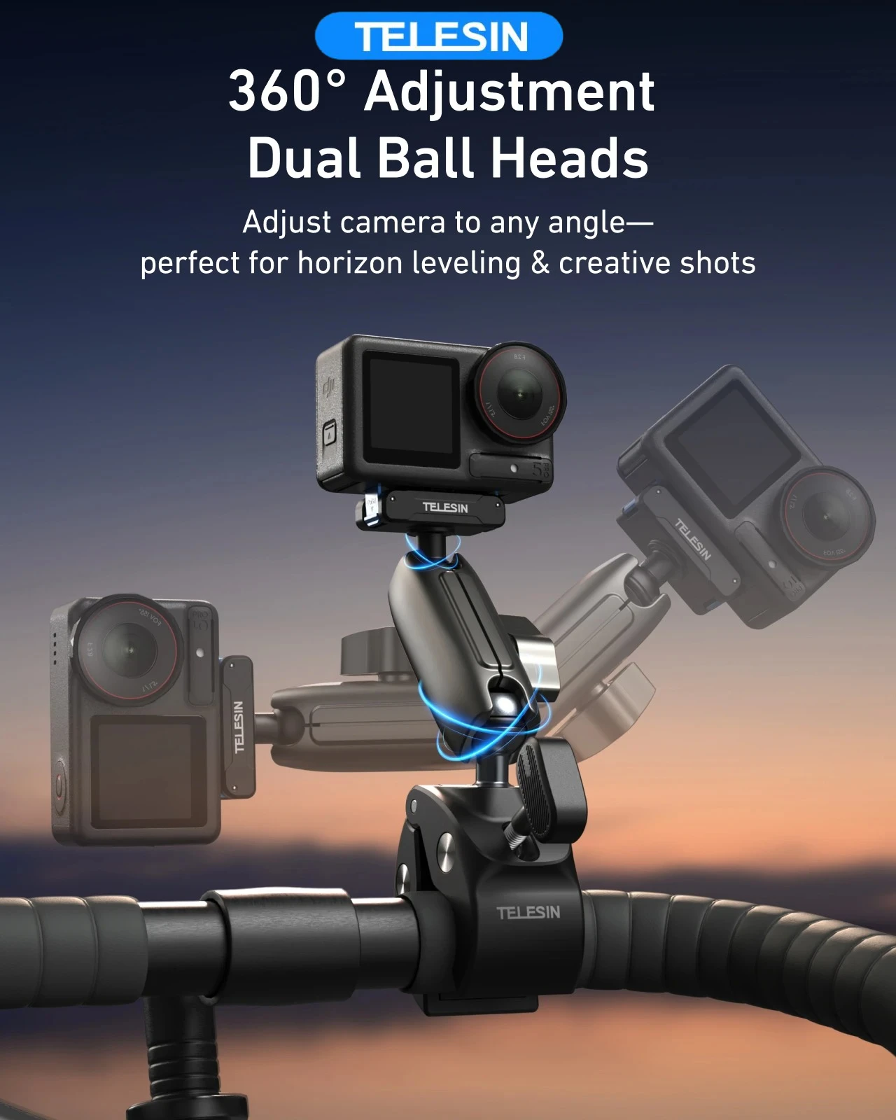 Поворотный зажим на руль TELESIN для DJI OSMO Action 5 4 3, крепление на шаровую головку с быстросъемным адаптером, аксессуары для мотоциклов
Поворотный зажим на руль TELESIN для DJI OSMO Action 5 4 3, крепление на шаровую головку с быстросъемным адаптером, аксессуары для мотоциклов