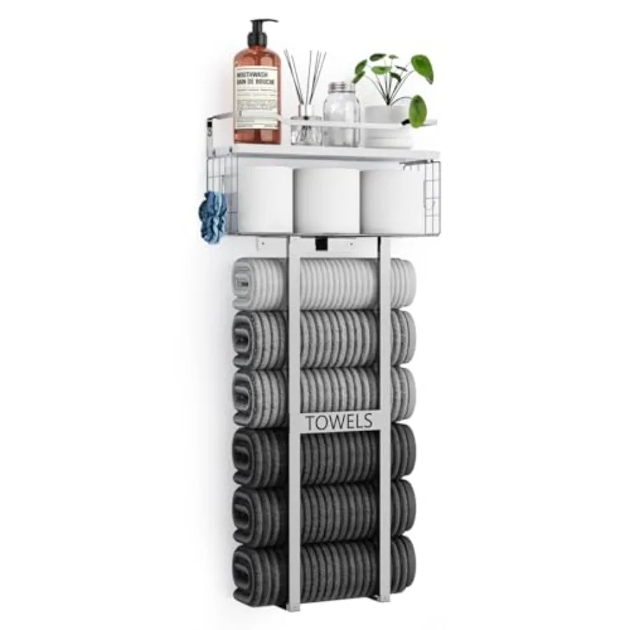 Настенная металлическая вешалка для полотенец в ванную комнату с деревянной полкой, органайзер для хранения в ванной, держатель для полотенец, вмещает 6 больших рулонов
Настенная металлическая вешалка для полотенец в ванную комнату с деревянной полкой, органайзер для хранения в ванной, держатель для полотенец, вмещает 6 больших рулонов