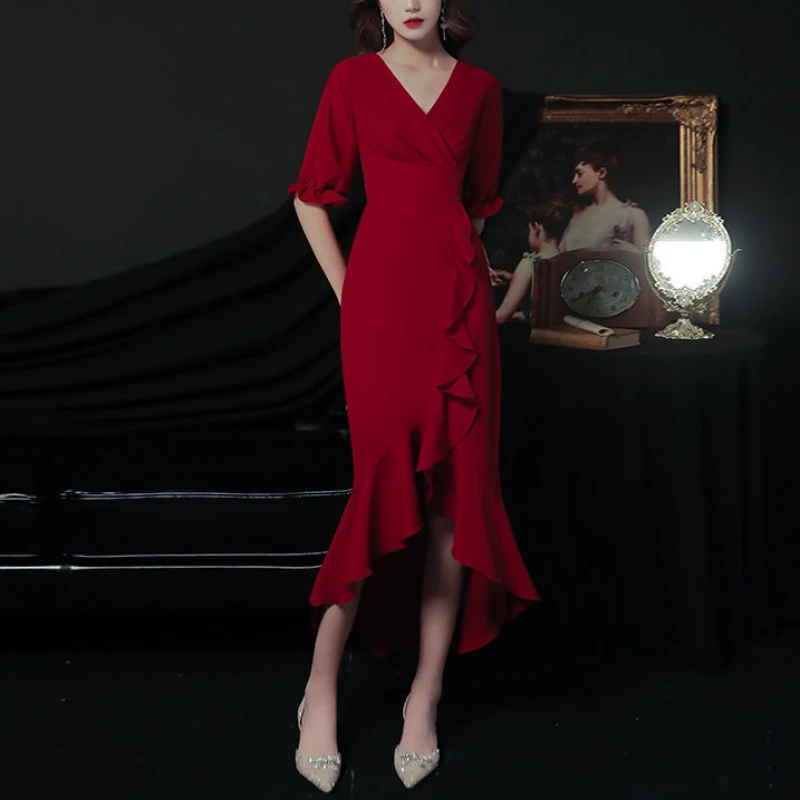 Temperament Dress Women's Solid Color Spring Autumn New V Neck Half-sleeved A-line Long Skirt Fashion Female Clothing
Temperament Dress Women's Solid Color Spring Autumn New V Neck Half-sleeved A-line Long Skirt Fashion Female Clothing