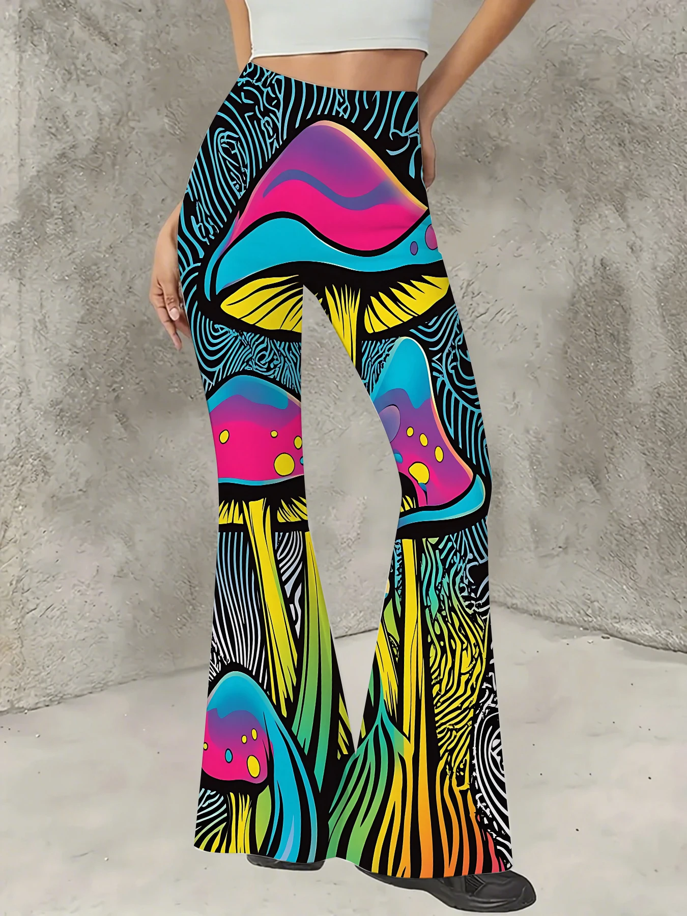 Retro Printed Flare Pants Women High Waist Polyester Knit Bell Bottom Trousers
Retro Printed Flare Pants Women High Waist Polyester Knit Bell Bottom Trousers