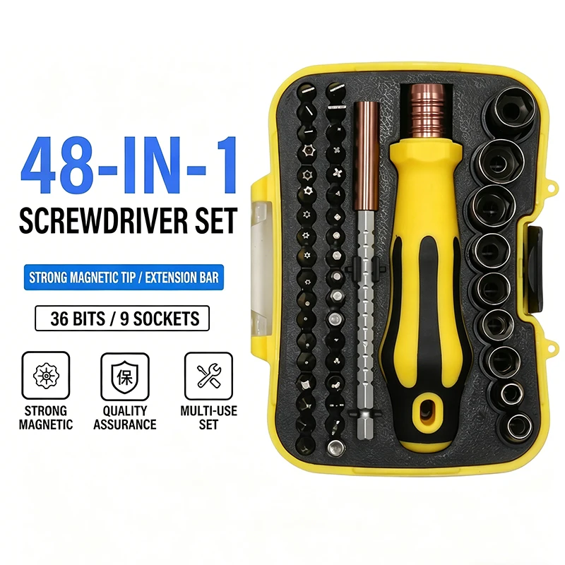 48-in-1 Screwdriver Bit & Socket Set, Multi-Type Repair Tool Kit with Magnetic Handle, Portable Tool Set for Home & Workshop
48-in-1 Screwdriver Bit & Socket Set, Multi-Type Repair Tool Kit with Magnetic Handle, Portable Tool Set for Home & Workshop