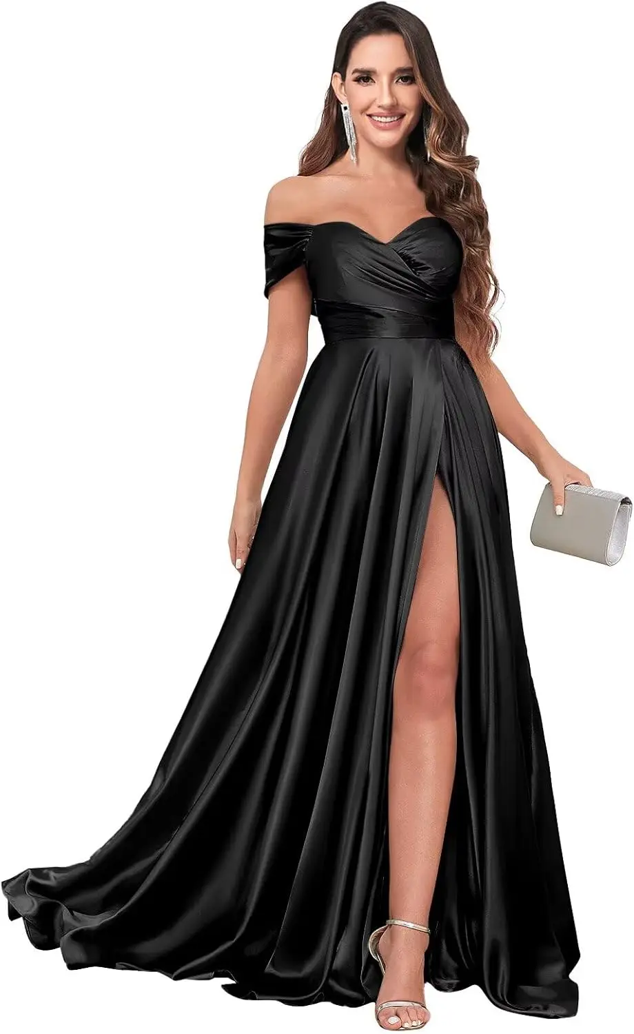 Off The Shoulder Satin Bridesmaid Dresses A Line Ruffled Prom Formal Dress with Slit evening dress long luxury party prom dress
Off The Shoulder Satin Bridesmaid Dresses A Line Ruffled Prom Formal Dress with Slit evening dress long luxury party prom dress