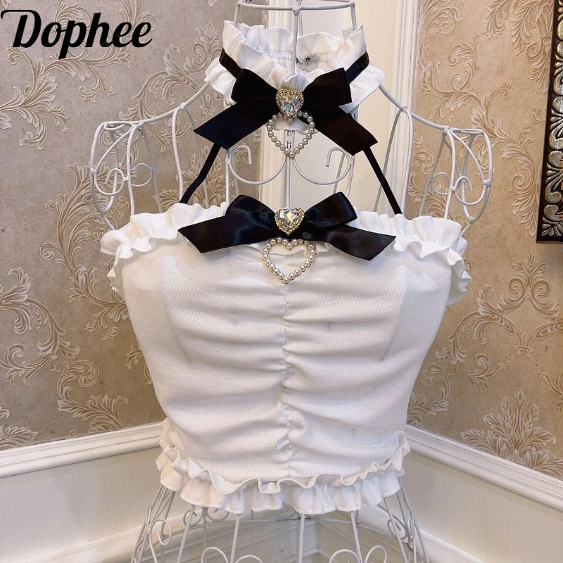 Dophee Original Lolita Princess Bow Hanging Neck Camisole Vest Exposing Navel Crop Tanks Top Ruffles Sleeveless Slimming Camis
Dophee Original Lolita Princess Bow Hanging Neck Camisole Vest Exposing Navel Crop Tanks Top Ruffles Sleeveless Slimming Camis
