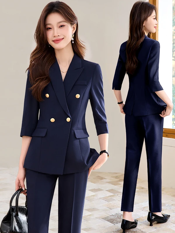 Summer Thin Suit Set Women's 3/4 Sleeve Professional Workwear Large Size Commute Style Polyester Blend Color
Summer Thin Suit Set Women's 3/4 Sleeve Professional Workwear Large Size Commute Style Polyester Blend Color