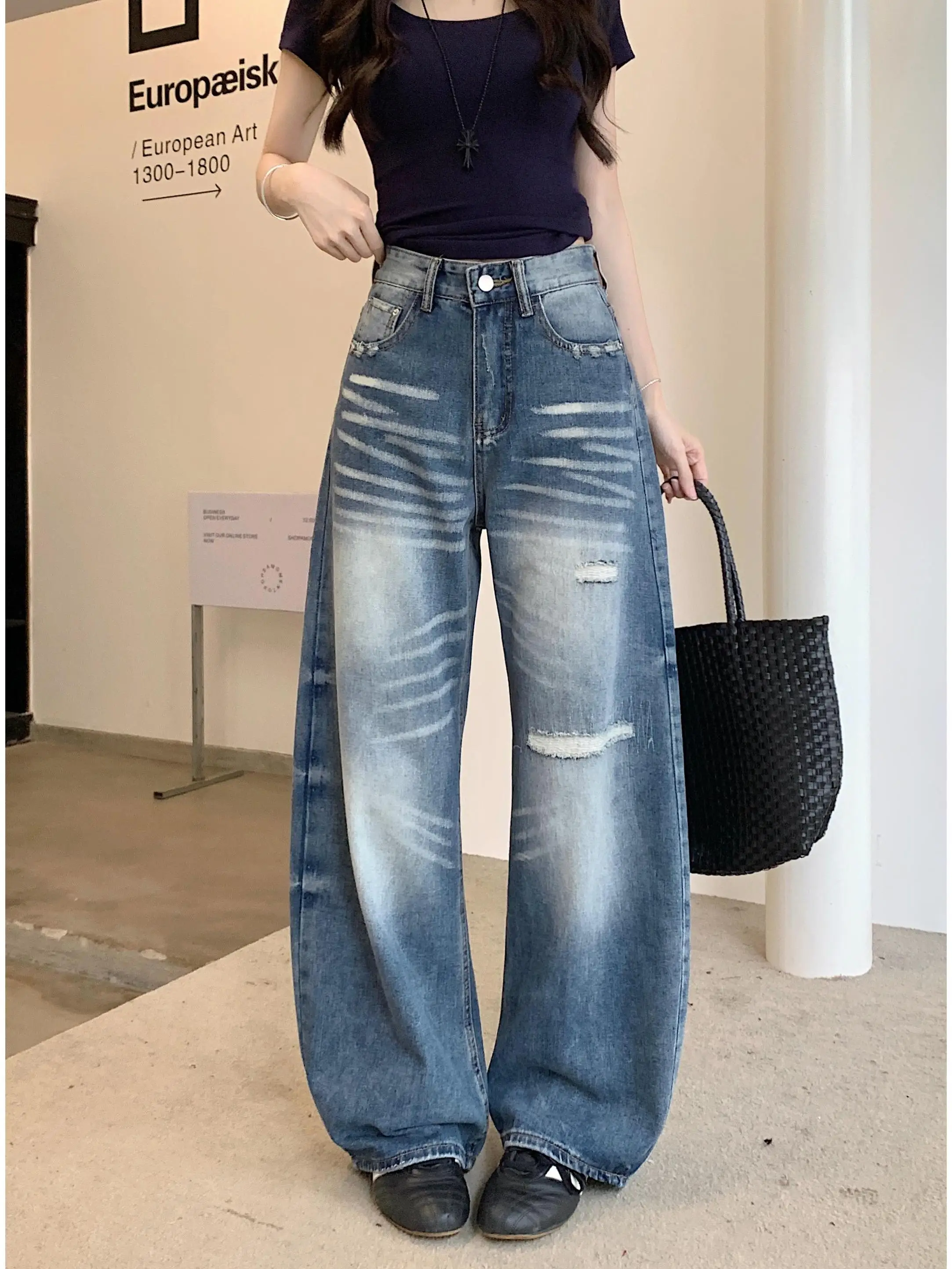 Retro American Washed Denim Jeans Women Summer New High Waist Slim Loose Wide Leg Long Pants Torn Patchwork Casual High Waist
Retro American Washed Denim Jeans Women Summer New High Waist Slim Loose Wide Leg Long Pants Torn Patchwork Casual High Waist