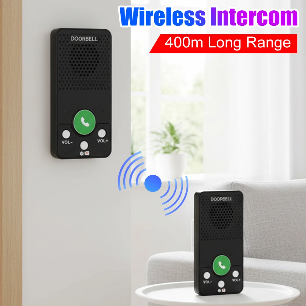 400m Long Range Wireless Intercom System with 4 Chimes 8 Volume Levels Full Duplex 2 Way Intercom for House Home Factory Office
400m Long Range Wireless Intercom System with 4 Chimes 8 Volume Levels Full Duplex 2 Way Intercom for House Home Factory Office