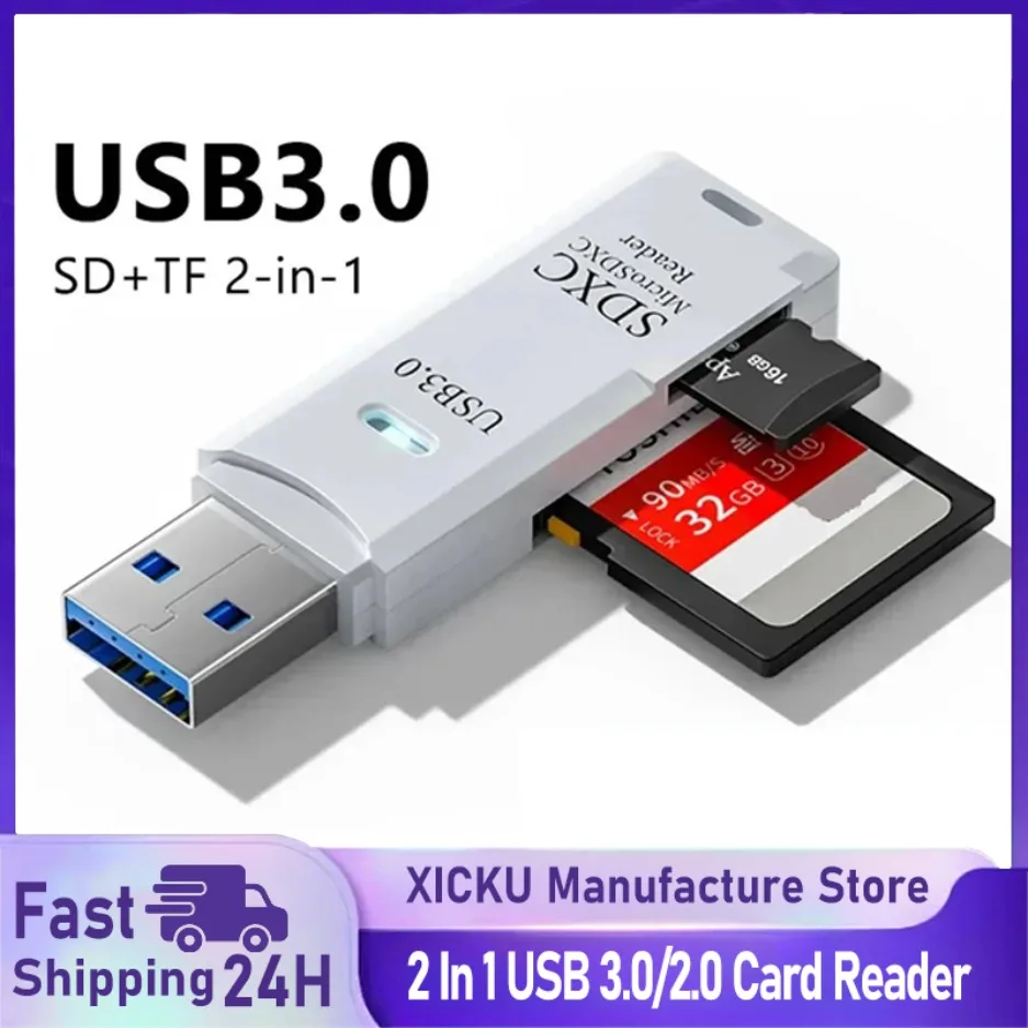 Multi Functional 2 In 1 High-speed USB 3.0/2.0 Card Reader Supports TF+SD Computer Tablet Camera Laptop Car Mounted
Multi Functional 2 In 1 High-speed USB 3.0/2.0 Card Reader Supports TF+SD Computer Tablet Camera Laptop Car Mounted
