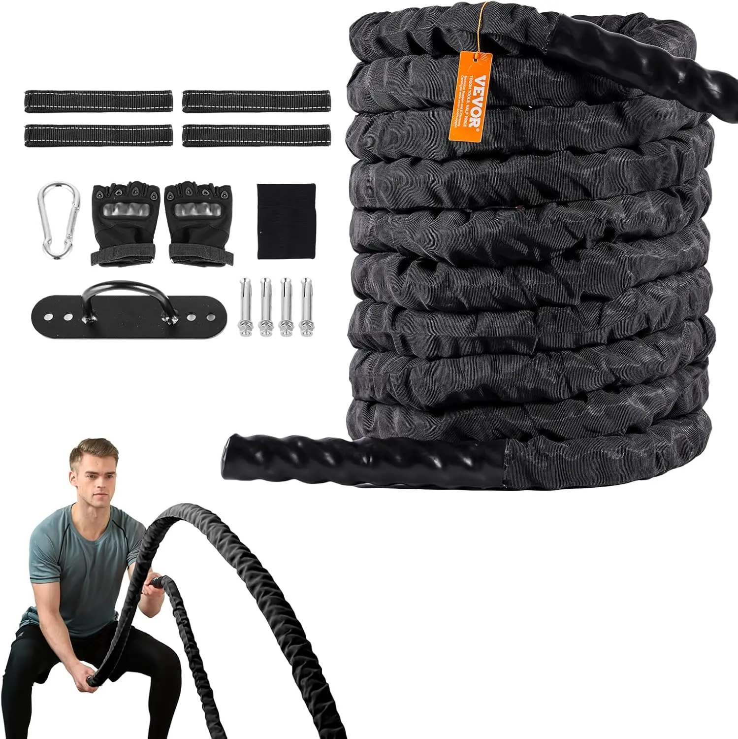 Battle Rope, 1.5 Inch Diameter 40Ft Length Polyester Exercise Rope, Battle Exercise Equipment with Protective Sleeve & Anchor
Battle Rope, 1.5 Inch Diameter 40Ft Length Polyester Exercise Rope, Battle Exercise Equipment with Protective Sleeve & Anchor