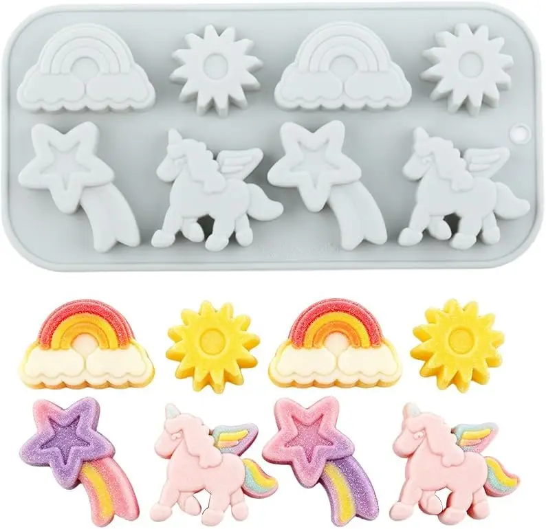 Winged Unicorn Silicone Cake Molds 8 Cavity 3D Rainbow Unicorn Sun Meteor Mould DIY Cake Decorating Tools for Chocolate Candy
Winged Unicorn Silicone Cake Molds 8 Cavity 3D Rainbow Unicorn Sun Meteor Mould DIY Cake Decorating Tools for Chocolate Candy
