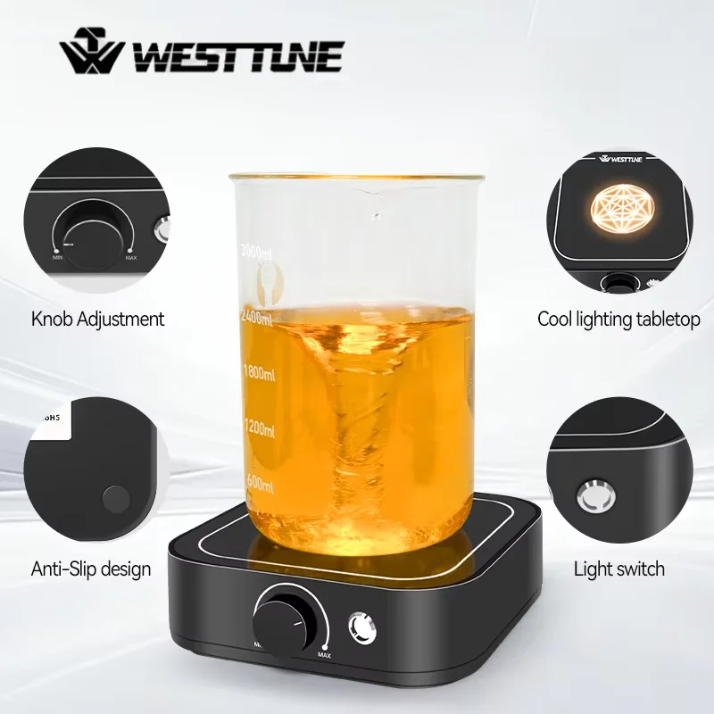 WESTTUNE LED Lab Magnetic Stirrer 3L 500-3000RPM Adjustable Maximum Speed with 2 Stir Bars for Lab Homebrew Liquid Mixing
WESTTUNE LED Lab Magnetic Stirrer 3L 500-3000RPM Adjustable Maximum Speed with 2 Stir Bars for Lab Homebrew Liquid Mixing