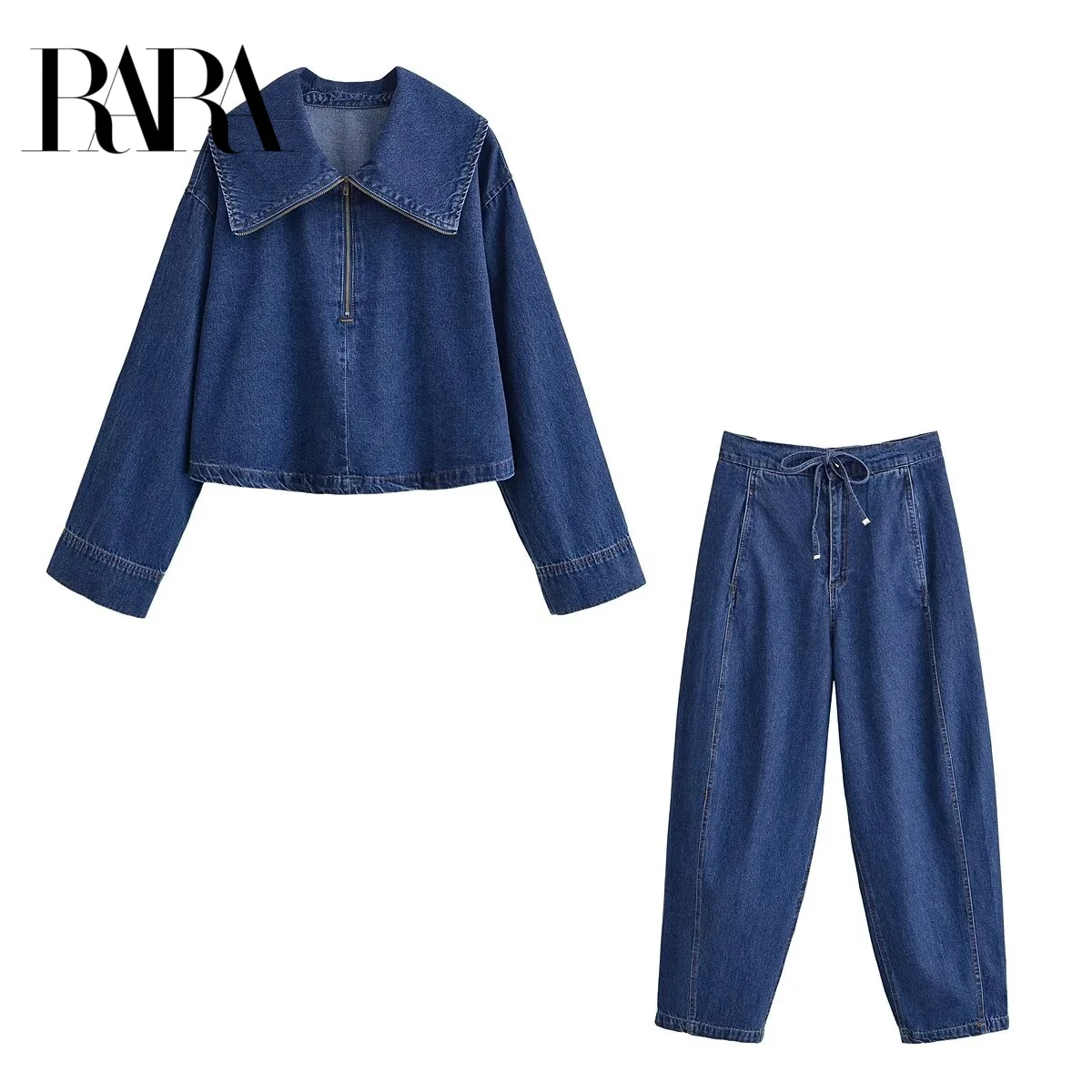 RARA2025 New Summer Women's Clothing Simple and Versatile Half-zip Short Lapel Denim Jacket With Drawstring High Waist Jeans
RARA2025 New Summer Women's Clothing Simple and Versatile Half-zip Short Lapel Denim Jacket With Drawstring High Waist Jeans
