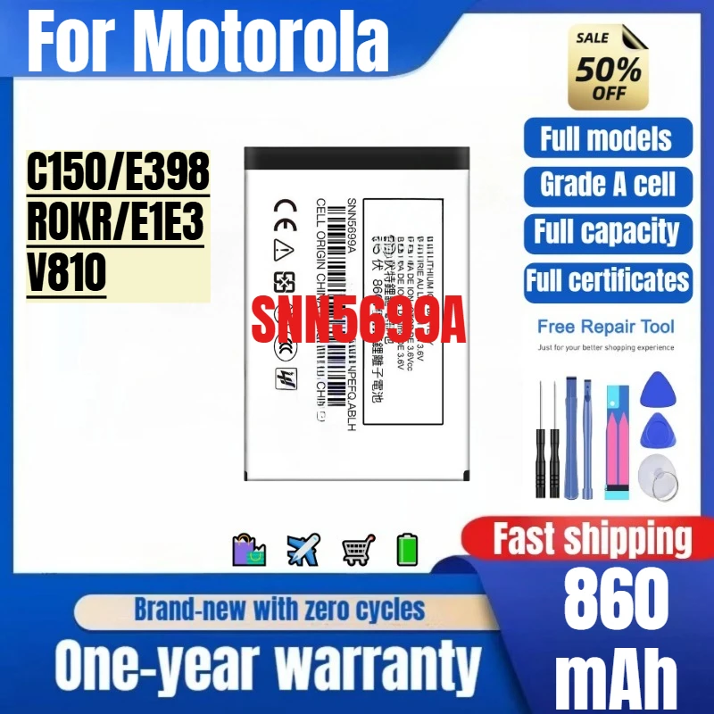 SNN5699A for Motorola C150/E398/ROKR/E1E3/V810 Phone Battery High Quality High Capacity Replacement Bateria Grade A Cell Tools
SNN5699A for Motorola C150/E398/ROKR/E1E3/V810 Phone Battery High Quality High Capacity Replacement Bateria Grade A Cell Tools