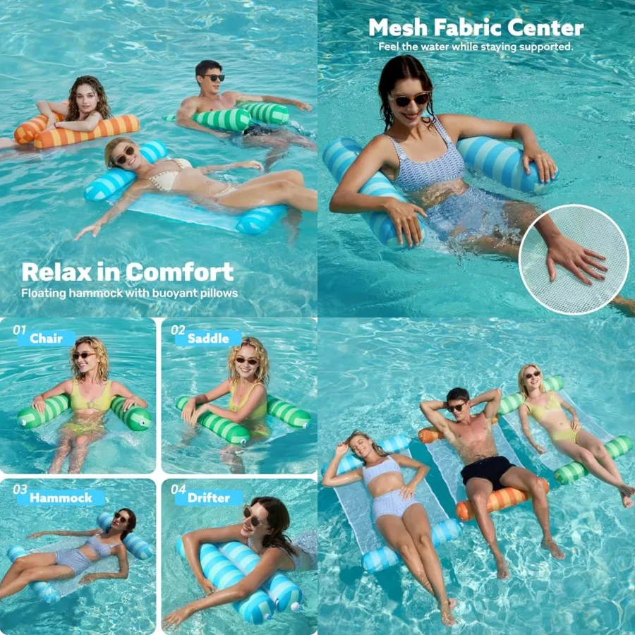 3 Pack Inflatable Pool Float Hammock, Water Lounges, Multi-Purpose Swimming Pool Accessories Saddle, Lounge Chair, Hammock, Dri
3 Pack Inflatable Pool Float Hammock, Water Lounges, Multi-Purpose Swimming Pool Accessories Saddle, Lounge Chair, Hammock, Dri