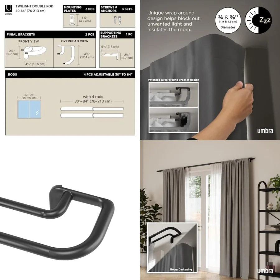 Twilight Double Curtain Rod Set Wrap Around Design Ideal for out or Room Darkening Panels, 30 to 84 Inch
Twilight Double Curtain Rod Set Wrap Around Design Ideal for out or Room Darkening Panels, 30 to 84 Inch