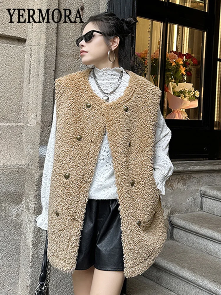 YERMORA Khaki Button Pocket Wool Casual Vest For Women O-Neck Sleeveless Loose Fit Coat Fashion Tide Autumn Winter 2025
YERMORA Khaki Button Pocket Wool Casual Vest For Women O-Neck Sleeveless Loose Fit Coat Fashion Tide Autumn Winter 2025