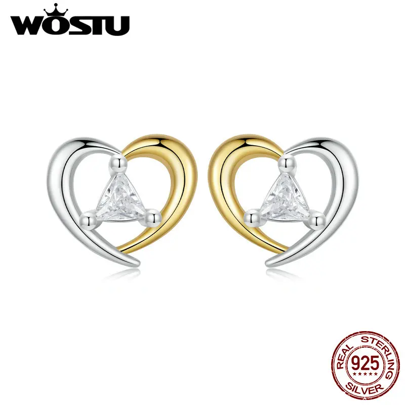 WOSTU 925 Sterling Silver Lovely Two-tone Heart Stud Earrings For Women Mini Traingle CZ Ear Studs Girl Birthday Jewelry Gift
WOSTU 925 Sterling Silver Lovely Two-tone Heart Stud Earrings For Women Mini Traingle CZ Ear Studs Girl Birthday Jewelry Gift