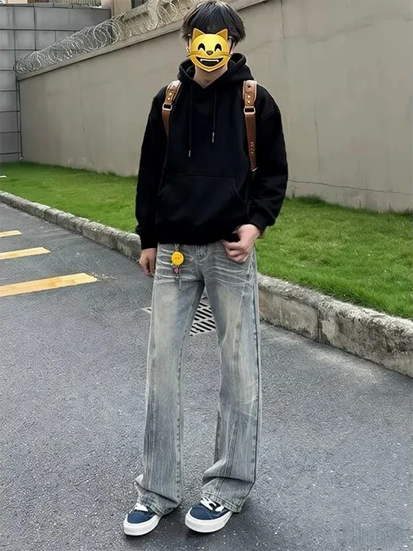 Waed Blue Retro Lightning Pattern Men's Jeans Straight Leg Slant Cut Micro Flared Pants Youthful Street Sle Denim Trousers
Waed Blue Retro Lightning Pattern Men's Jeans Straight Leg Slant Cut Micro Flared Pants Youthful Street Sle Denim Trousers