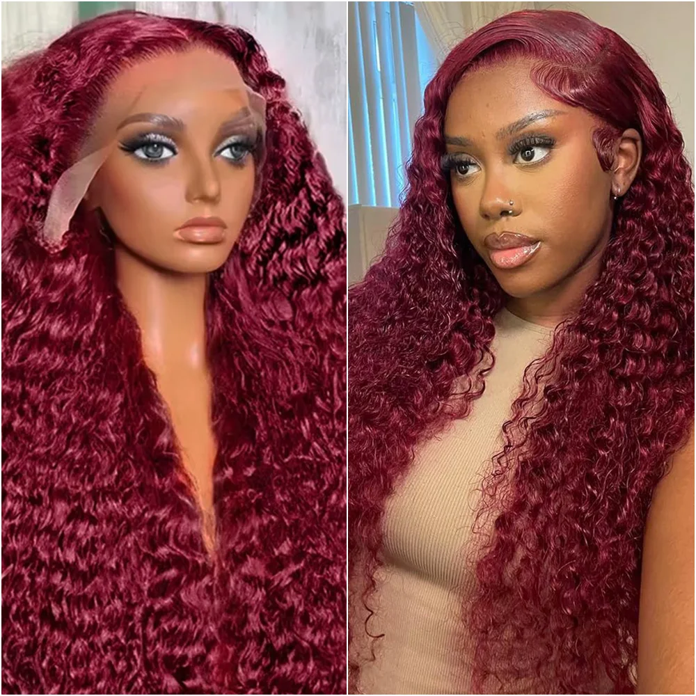 99J Burgundy Deep Wave 200 Density 13x4 Lace Frontal 100% Human Hair Wig 13x6 HD Transparent Lace Red Curly Front Wigs For Women
99J Burgundy Deep Wave 200 Density 13x4 Lace Frontal 100% Human Hair Wig 13x6 HD Transparent Lace Red Curly Front Wigs For Women