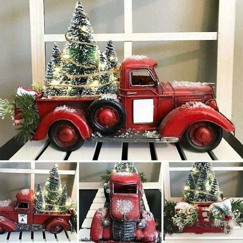 Christmas Retro Red Truck Ornaments Metal Car With Mini Green Tree And Box Xmas Table Decoration
Christmas Retro Red Truck Ornaments Metal Car With Mini Green Tree And Box Xmas Table Decoration