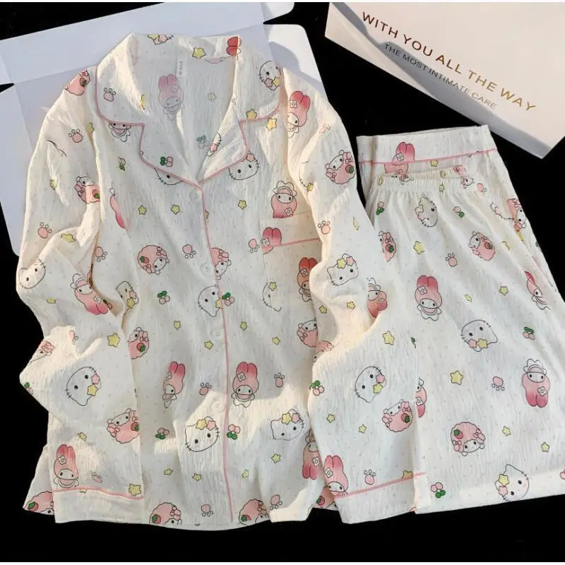 Комплект пижам Sanrio Hello Kitty My Melody для девочек, домашняя одежда для отдыха, милые пижамы в горошек с длинными рукавами и длинными брюками, весенне-осенняя одежда для сна, брюки
Комплект пижам Sanrio Hello Kitty My Melody для девочек, домашняя одежда для отдыха, милые пижамы в горошек с длинными рукавами и длинными брюками, весенне-осенняя одежда для сна, брюки