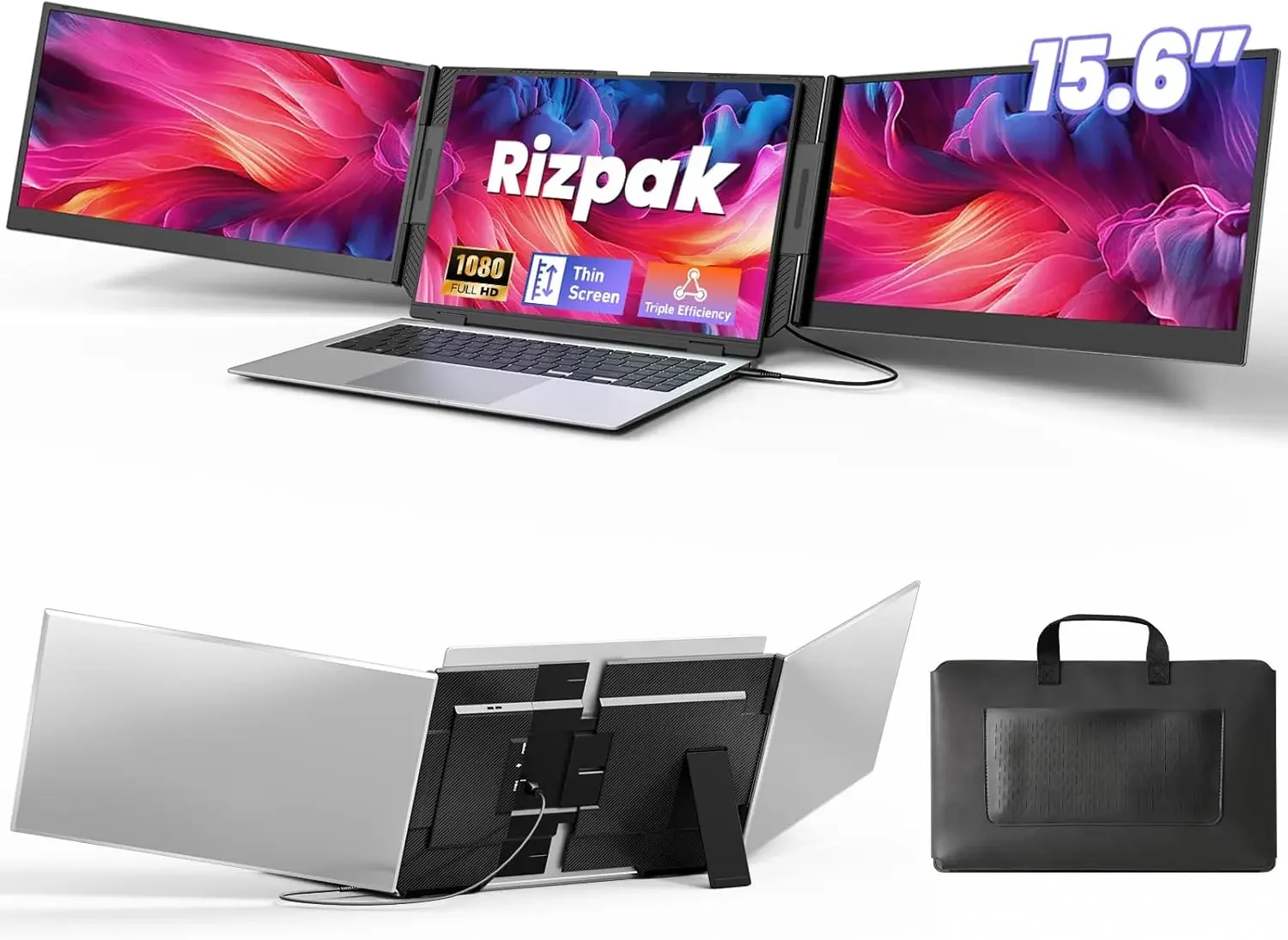 One Cable Laptop Screen Extender, 15.6” Ultra-Slim Triple Portable Monitor, 1080P FHD IPS Display, USB-C/USB-A Connection, Trave
One Cable Laptop Screen Extender, 15.6” Ultra-Slim Triple Portable Monitor, 1080P FHD IPS Display, USB-C/USB-A Connection, Trave