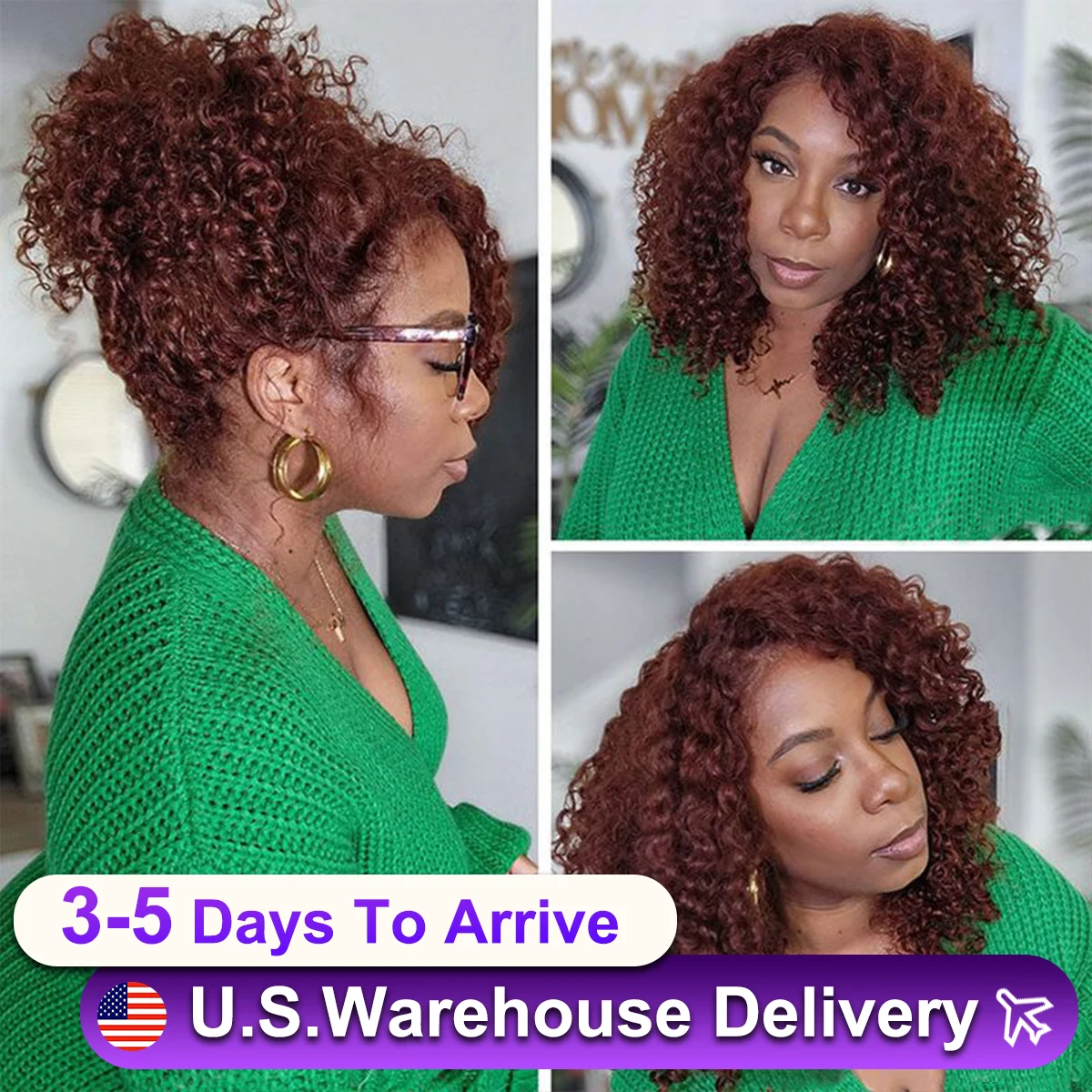 Reddish Brown Color 13x6x1 Deep Wave HD Frontal Wig Pre Plucked Lace Front Human Hair Wigs 14In Closure Wig Curly Short Bob Wig
Reddish Brown Color 13x6x1 Deep Wave HD Frontal Wig Pre Plucked Lace Front Human Hair Wigs 14In Closure Wig Curly Short Bob Wig