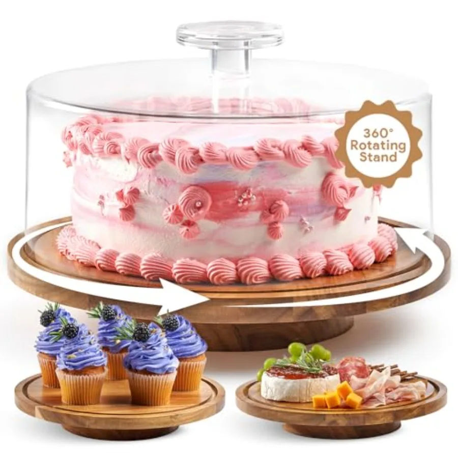 Rotating Cake Stand With Lid - 12 Inch Round Cake Holder with Cover, 4" Tall, Acacia Wood Spinning Cake Turntable for Decoratin
Rotating Cake Stand With Lid - 12 Inch Round Cake Holder with Cover, 4" Tall, Acacia Wood Spinning Cake Turntable for Decoratin