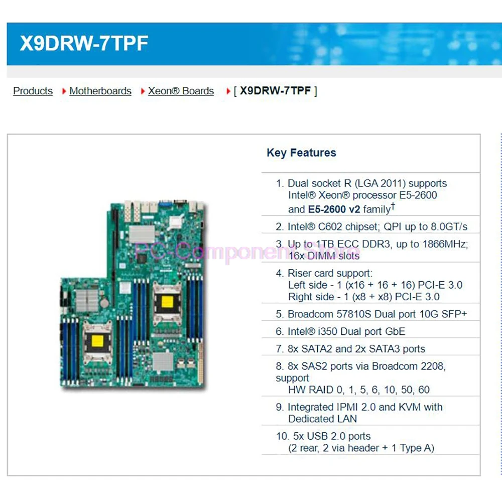 Материнская плата для сервера DIMM SATA3 SAS2 LGA2011 DDR3 X9DRW-7TPF
Материнская плата для сервера DIMM SATA3 SAS2 LGA2011 DDR3 X9DRW-7TPF