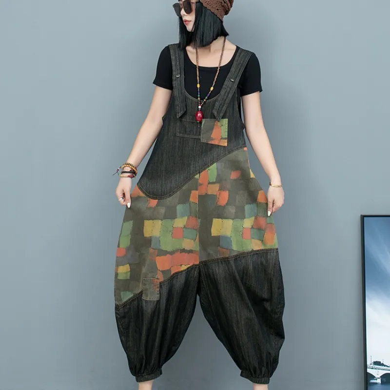Fashionable Loose High Waisted Shoulder Pants Women 2024 Summer New Thin Denim Print Color Blocking Wide Leg Jumpsuit LX1472
Fashionable Loose High Waisted Shoulder Pants Women 2024 Summer New Thin Denim Print Color Blocking Wide Leg Jumpsuit LX1472