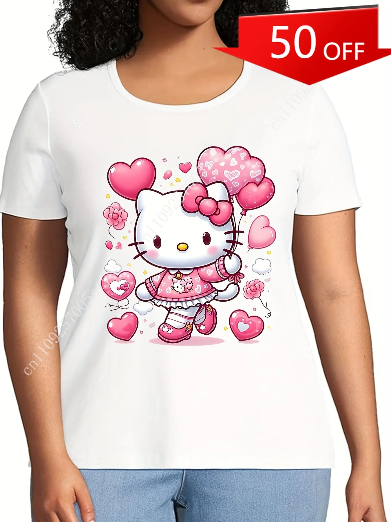Sanrio Hello Kitty Plus Size T-Shirt for Women - Cute Cartoon Graphic, Comfy, Short Sleeve, Round Neck - Ideal for Christmas, Va
Sanrio Hello Kitty Plus Size T-Shirt for Women - Cute Cartoon Graphic, Comfy, Short Sleeve, Round Neck - Ideal for Christmas, Va