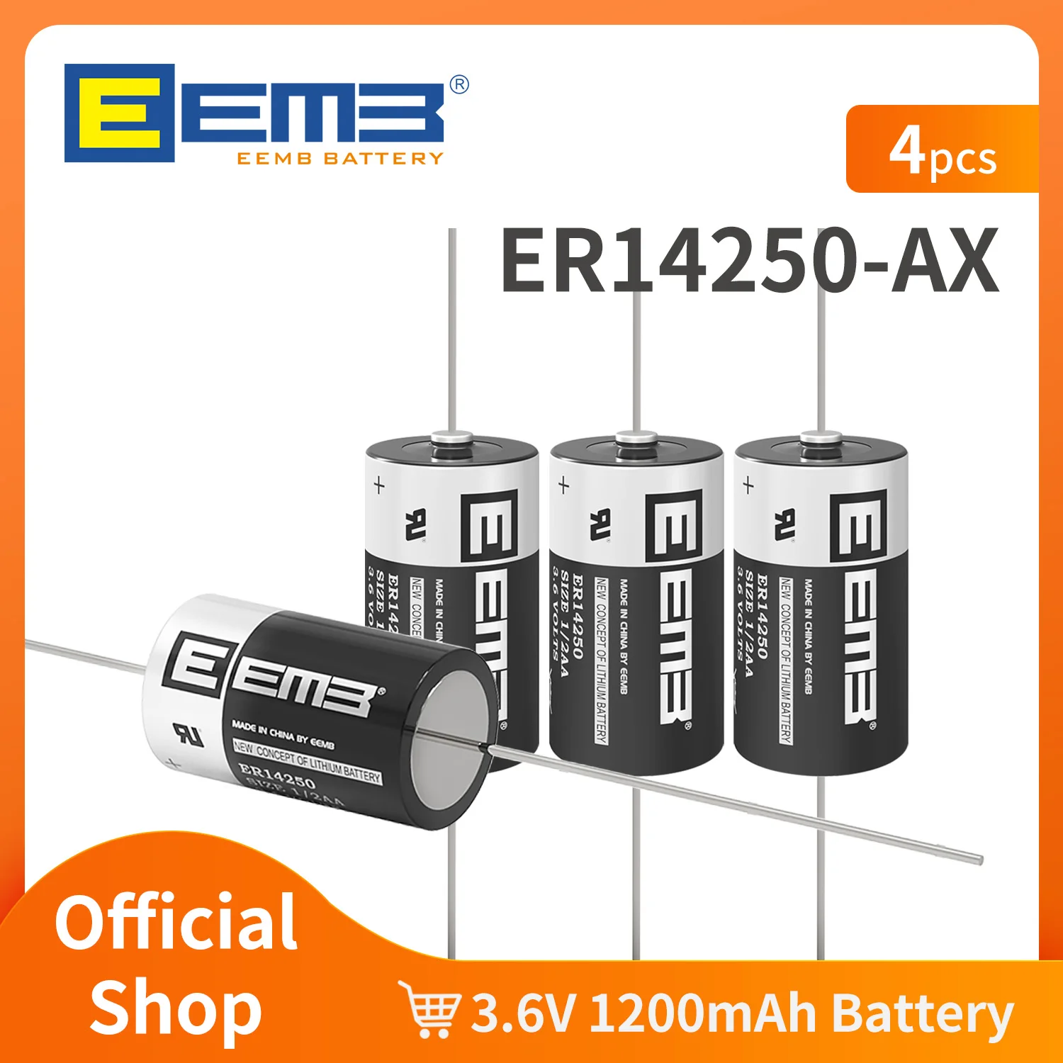 4PCS EEMB 3.6V 1/2 AA 1200mAh ERbattery14250-AX Lithium Battery with AX Pin Batteries 
4PCS EEMB 3.6V 1/2 AA 1200mAh ERbattery14250-AX Lithium Battery with AX Pin Batteries
