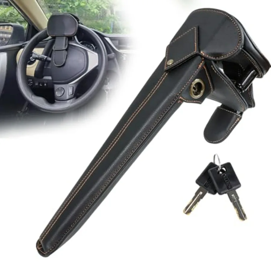 Leather Car Steering Wheel Lock Anti Theft Device Adjustable Length Fit for Cars Trucks Vans and SUVs with 2 Keys Leather Cover
Leather Car Steering Wheel Lock Anti Theft Device Adjustable Length Fit for Cars Trucks Vans and SUVs with 2 Keys Leather Cover