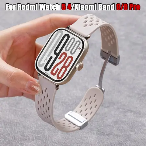 Breathable Magnetic Sports Strap For Redmi Watch 6 5 4 Soft Silicone Wristband Bracelet For Xiaomi Mi Band 9 Pro/8 Pro Watchband