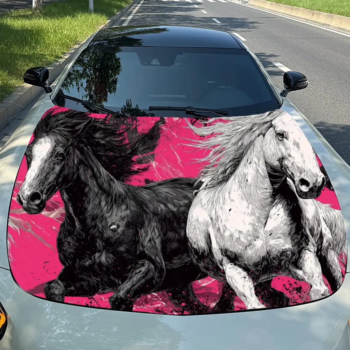 White Horse And Black Horse Car Hood PVC Sticker, Durable Vinyl Wrap Film Suitable For Most Vehicles, Car Hood Protective Film G
White Horse And Black Horse Car Hood PVC Sticker, Durable Vinyl Wrap Film Suitable For Most Vehicles, Car Hood Protective Film G